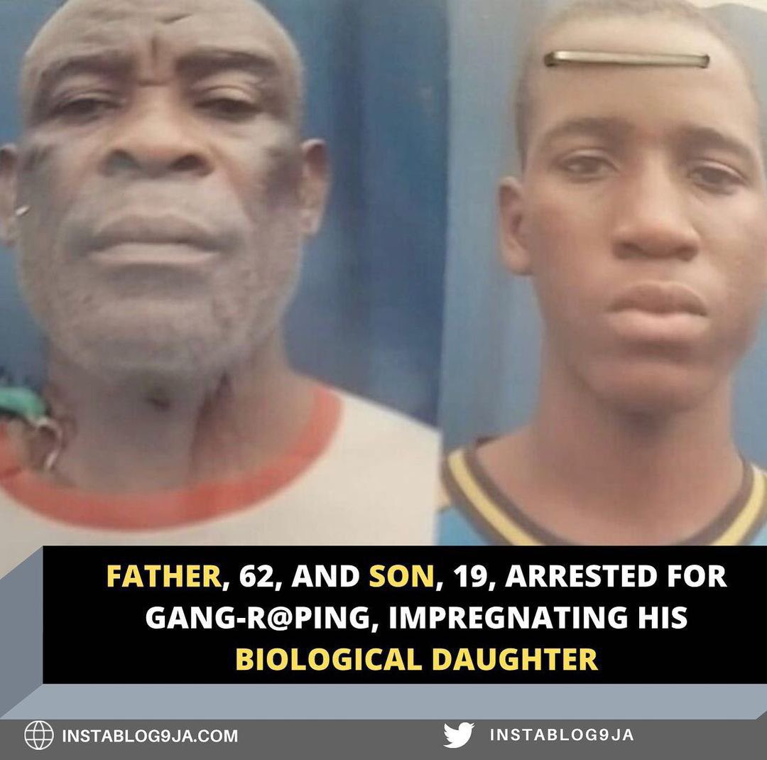 instablog9ja's tweet photo. Father, 62, and son, 19, arrested for gang-r@ping, impregnating his biological daughter.

A 62-year-old man, Kehinde Adeleke and his 19-year-old son, Ayomide, have been arrested by police operatives from the Gender Section of the Lagos State, for alleged gang-r@pe of his https://t.co/S2mbCkce4f