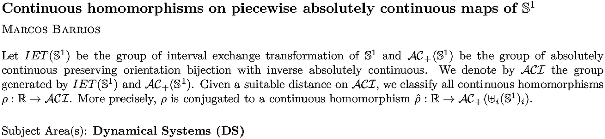 arxiv.org/abs/2211.13169…
M Barrios
Continuous homomorphisms on piecewise absolutely continuous maps of
  $\mathbb{S}^{1}