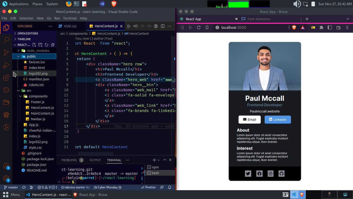 Kel_vinleven's tweet image. #100DaysOfCode
Day 3 of #30DaysofReactJS
Did my first static page with ReactJs.
We keep moving 😊