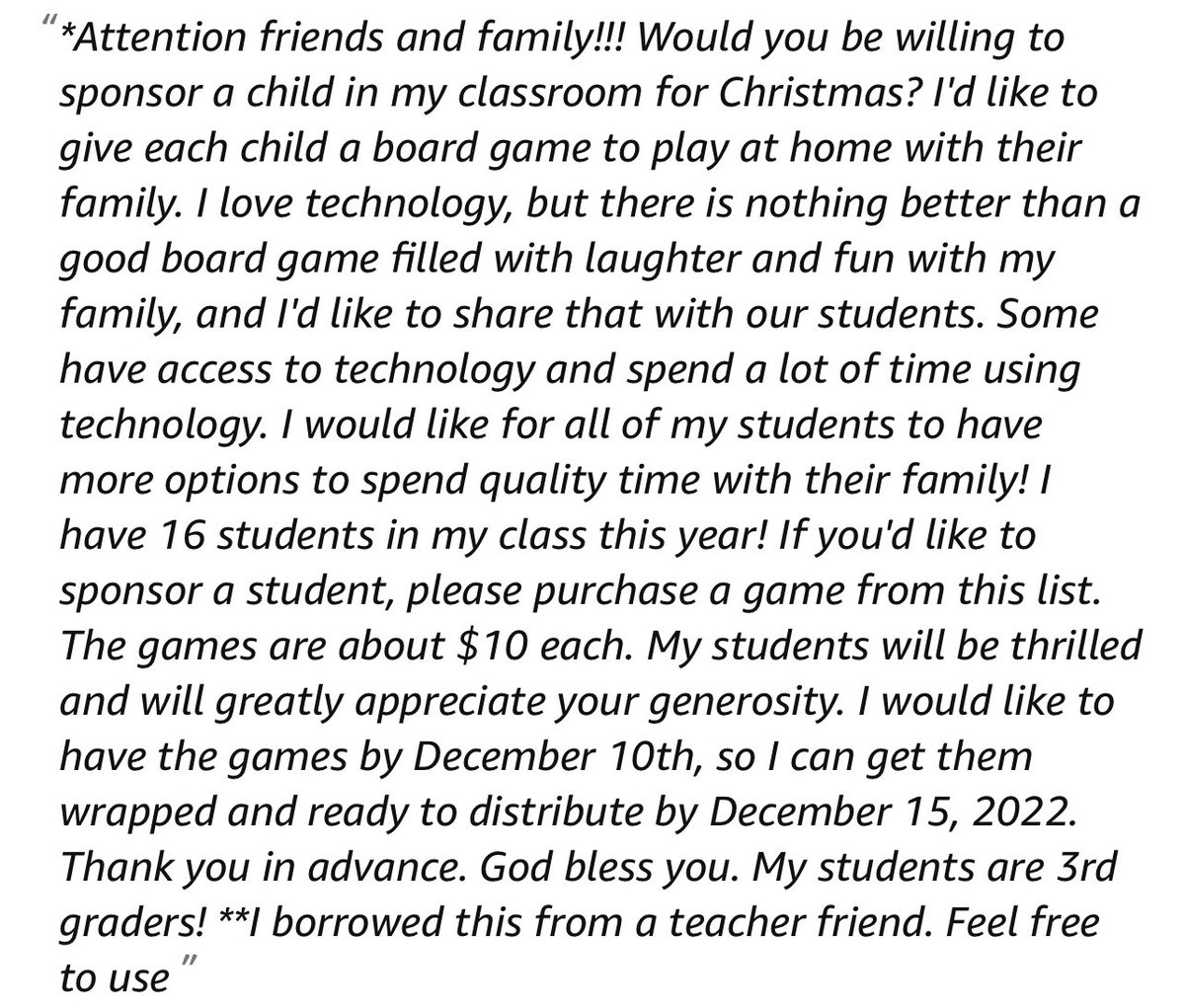 RebecaHTeach's tweet photo. #teachertwitter #missionsanta @HelpATeacher @TMobile Please help me RT! Thank you!💕🎄 https://t.co/b2vrr4ISBS https://t.co/SV4WJDzEvE