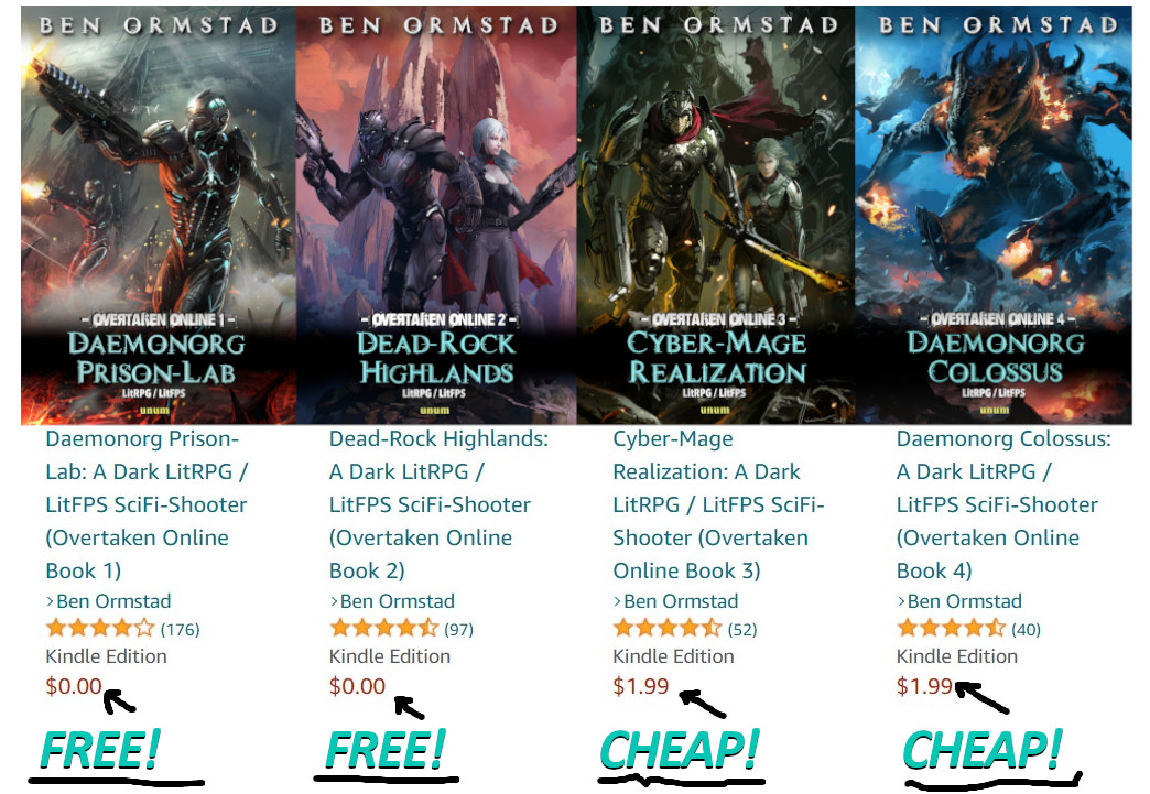 BenOrmstad's tweet photo. FREE #LitRPG / #LitFPS BOOKS 🔥
Overtaken Online 1 &amp; 2 are free this week, and 3 &amp; 4 are discounted. Woop woop, lol 😁
Get 'em here: https://t.co/GpBRM9dowE https://t.co/P1Pe9JXlJl