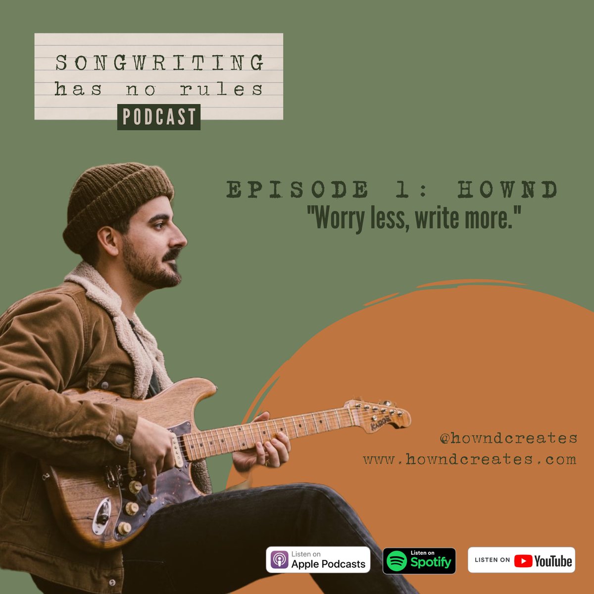 SHNRPodcast's tweet photo. Episode 1 is available now! 🎧

Soulful guitar player, songwriter &amp; illustrator @howndcreates discusses his creative journey as a collaborator and solo artist through the years.

Click below to listen:
https://t.co/58GgjMbFXS

#SongwritingHasNoRules #Podcast #Hownd #Songwriting https://t.co/uRMvp4CKcq