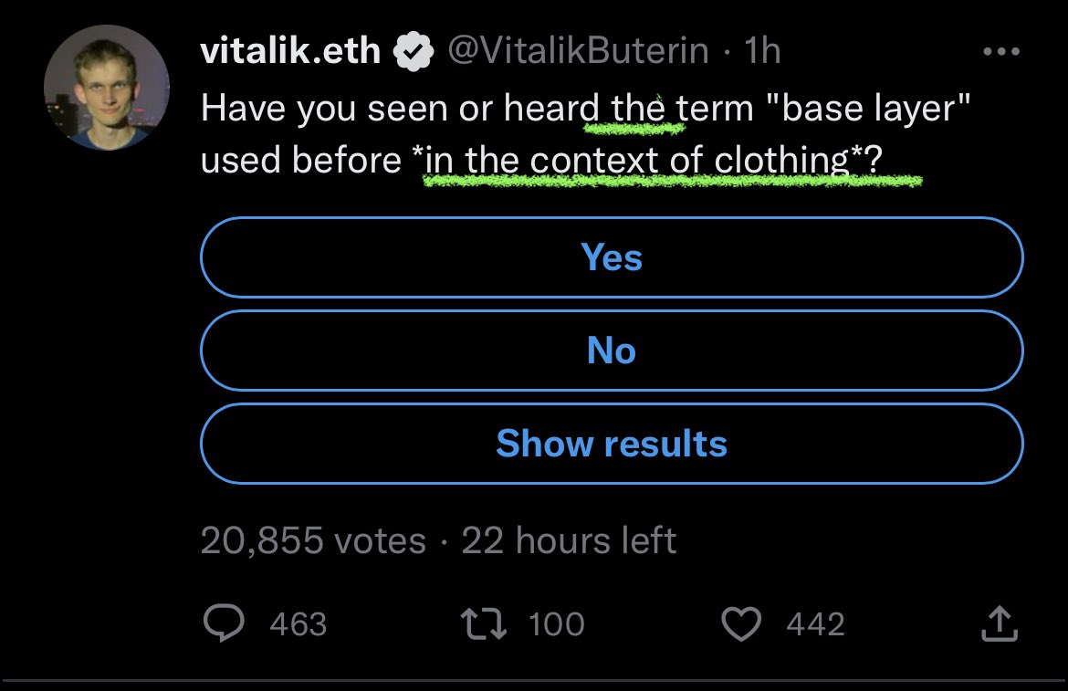 nickmuffoletto's tweet photo. So @VitalikButerin says we’re $THE late-2022 class of meme coins. Tagging @THEProtocolERC first of course 🌚 not to mention this is probably his 5th time engaging with $THE community. Today he also tweets about based layers of clothing. We go on walks everyday with our dogs/cats! https://t.co/O1cOY2nzfh