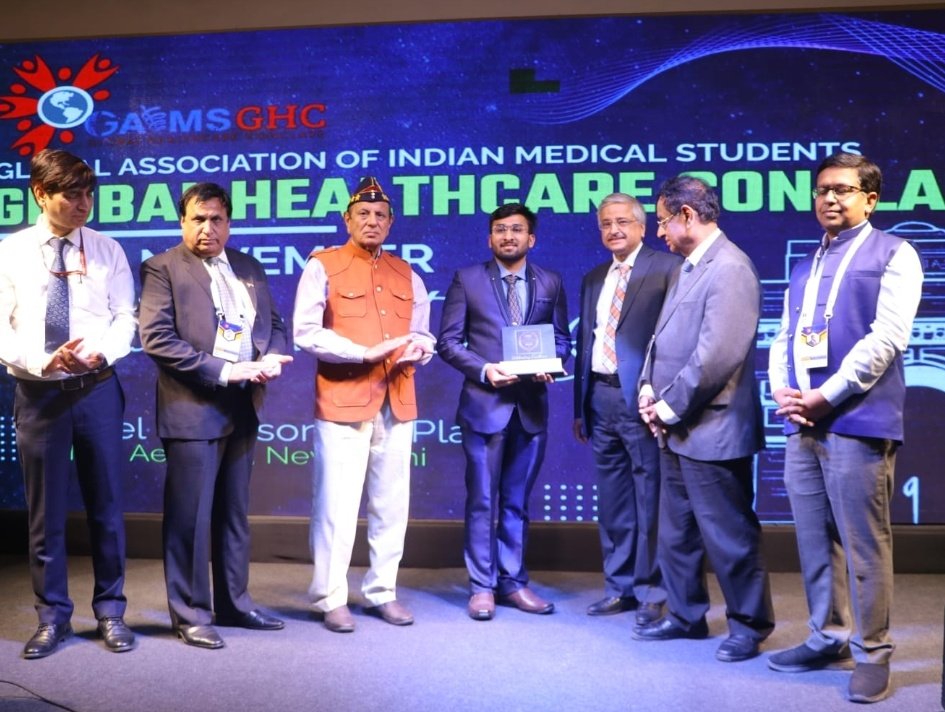 Received best case report -  pubmed.ncbi.nlm.nih.gov/35287426/ of the year award from GJMS at Global HealthCare Conclave from Dr Guleria (Ex-director AIIMS Delhi), Dr Bhatia (Founder DBMCI), Dr Vats (Ex-director AFMC) and Dr Giri (Director UCMS). Special Thanks to <a href="/Dr_Tarun_STK/">Dr Tarun Kumar Suvvari</a> #GAIMS