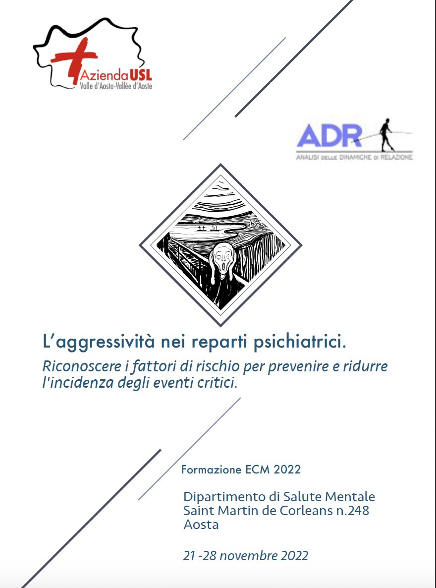 Mario_ADR's tweet photo. Domani ultimo incontro del corso ECM con gli operatori del dipartimento di Salute Mentale dell'Azienda USL della Valle d'Aosta finalizzato alla prevenzione dell criticità https://t.co/owAMtxy81s