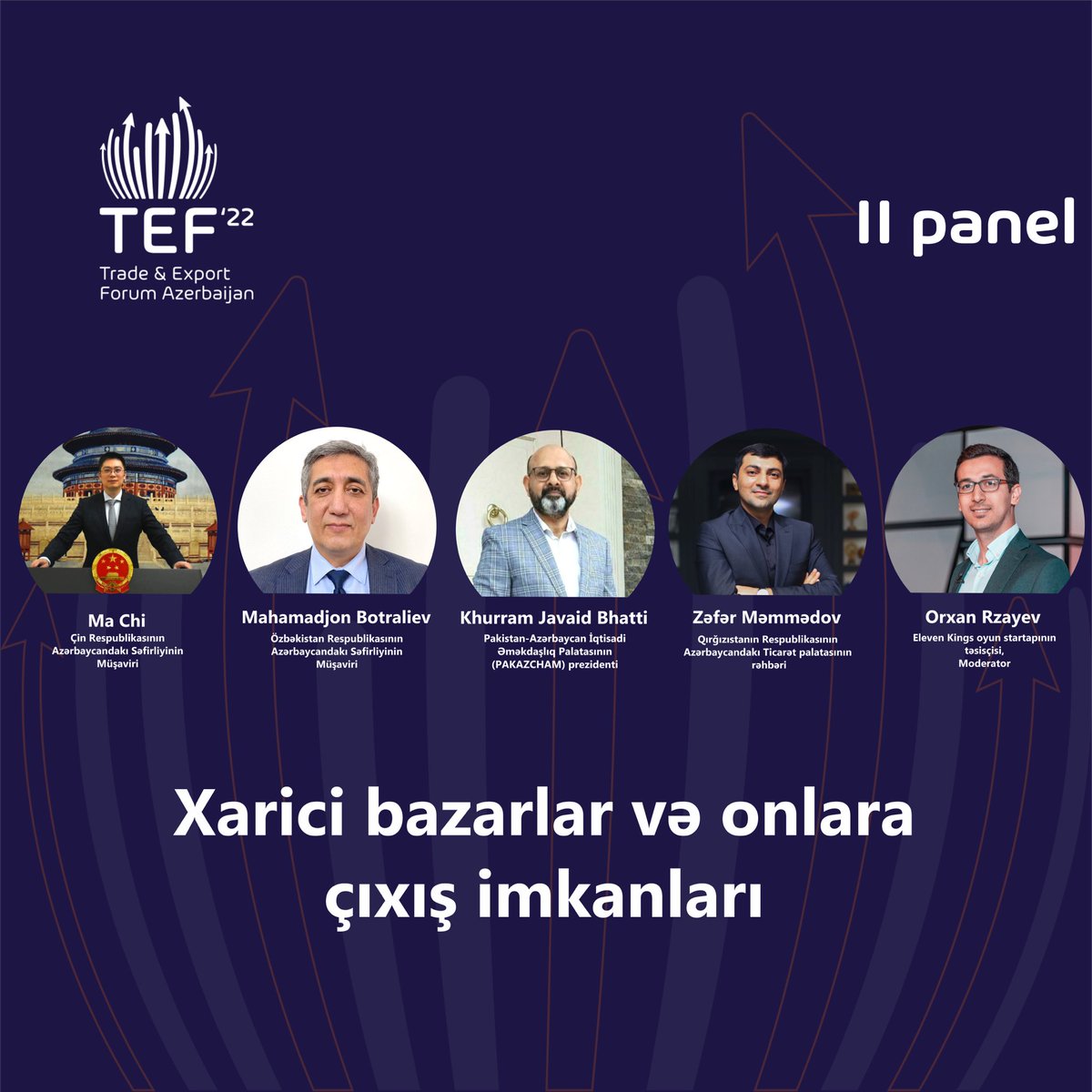 biznesxeberleri's tweet photo. “Ticarət və İxracat Forumu-2022” (TEF-2022) forumunda “Xarici bazarlar və onlara çıxış imkanları” panelinin spikerlərini və moderaotrunu sizə təqdim edirik.
#KOBSKA #kobska2022 #FounderClub #TEF2022 #export #trade https://t.co/S0gWF5QfQF
