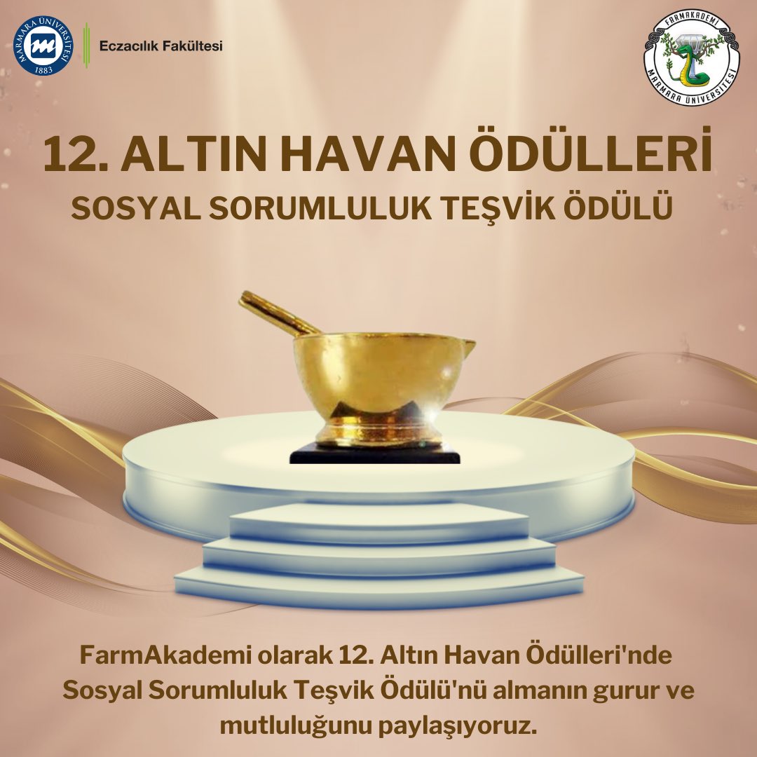farmaakademi's tweet photo. Eczacılar Dergisi'nin 2010 yılından beri organize ettiği ve o yıldan bu yana "Sektörün Oscar'ı" olarak nitelendirilen 12. Altın Havan Ödülleri'nde FarmAkademi Kulübü olarak Sosyal Sorumluluk Teşvik Ödülü’nü almanın gurur ve mutluluğunu paylaşıyoruz. https://t.co/QVEyRKz0kg