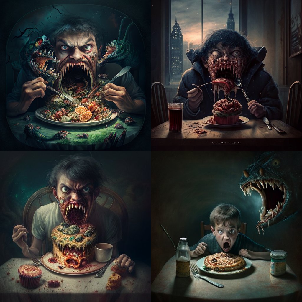 realTraduki's tweet photo. #Cibophobia (fear of food), #Sitophobia (fear of eating) – aversion to food, epic dark mega art

#midjourney 
#midjourneyV4 
#midjourneyAi https://t.co/es5juz5RxE