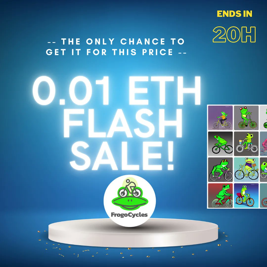 FrogoCycles's tweet photo. The sale ends today, FrogoCycle for only $12. 
The ONLY chance  to get it for this price ever!

BUY NOW @ OPENSEA: https://t.co/V095SDLB5d 

#NFTs #NFTCommunity #NFTartists #nftcollector #NFT #NFTProjects #nftart #NFTsales #NFTartwork #NFTartist #opensea https://t.co/kP5gZ30hrh