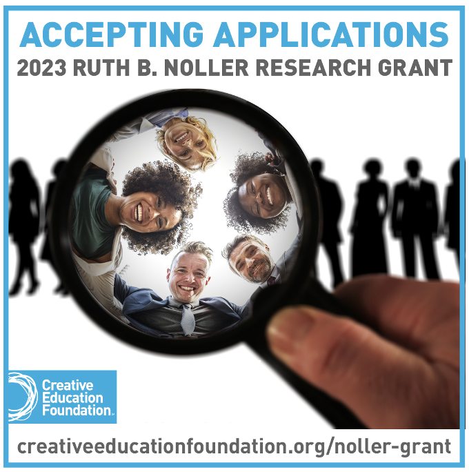 _CreativeEd's tweet photo. Want to make an impact in the field of #creativity and #creative thinking?  Applications for the 2023 Ruth B. Noller Research Grant are open through January 15! These awards foster and support emerging, paradigm-shifting #research in creativity. Apply at https://t.co/GVYhlWMD5p https://t.co/bGyWFayoPt