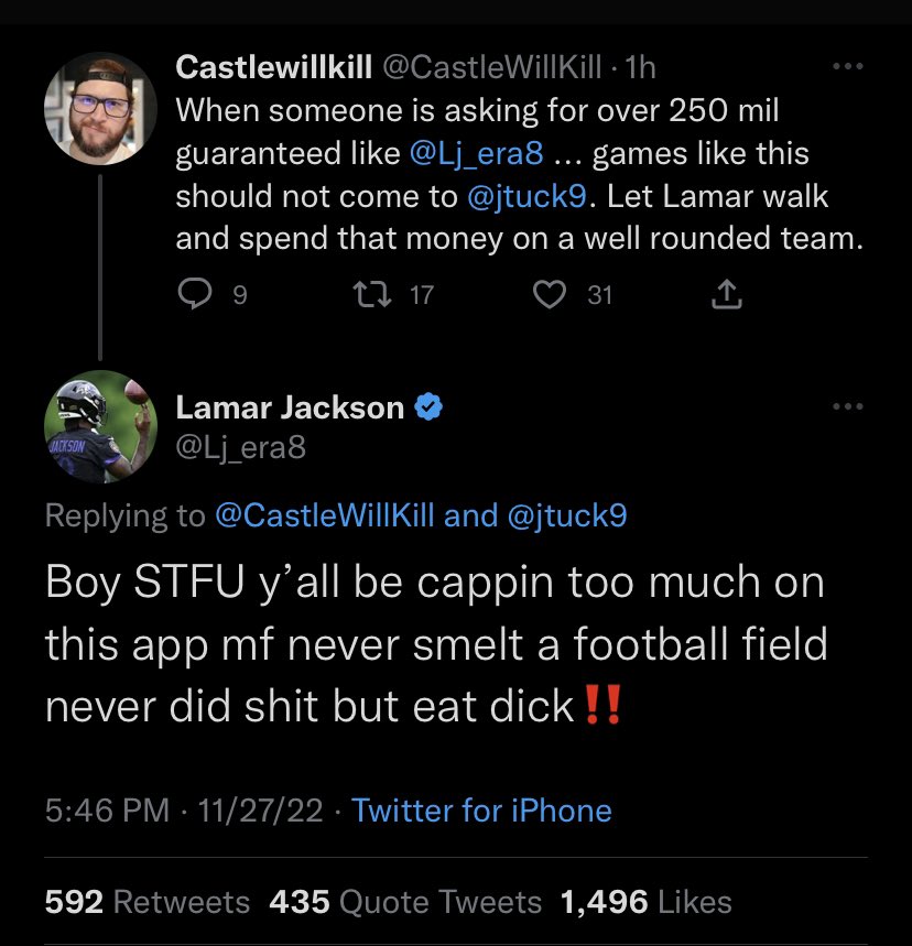 Lamar put this guy in a body bag