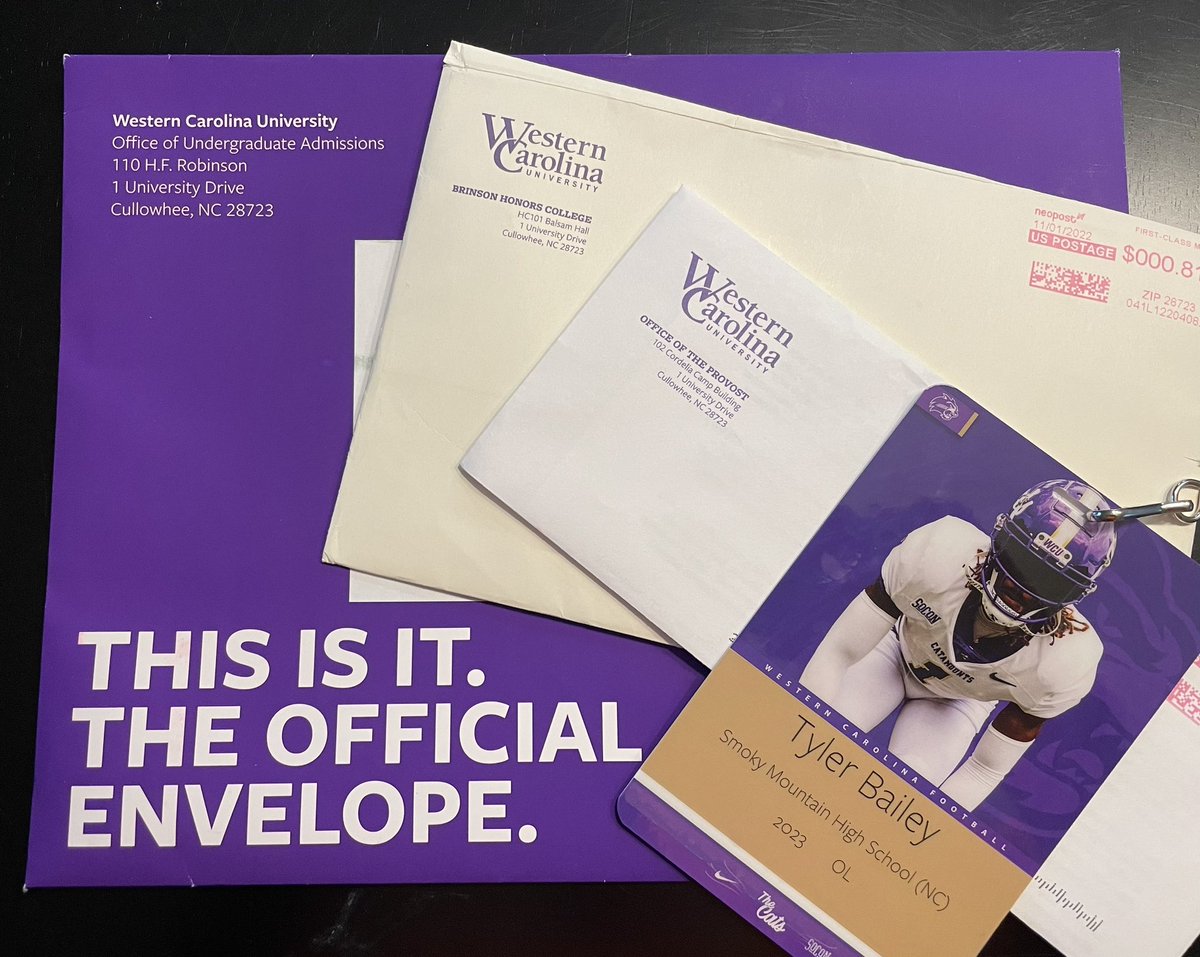 TylerBailey2005's tweet photo. Offer to play for @CatamountsFB ☑️ Acceptance to @WCU ☑️ Acceptance into Brinson Honors College ☑️ Acceptance into WCU Engineering School ☑️ Wish I was starting tomorrow  Lets Go!!! @CoachDarveau @CoachBurgerWCU @CoachKerwinBell @Kb1Raw @ToddShealy7 @CoachTurkFB @M_Bumgarner2023 https://t.co/nkzu7jQGsn