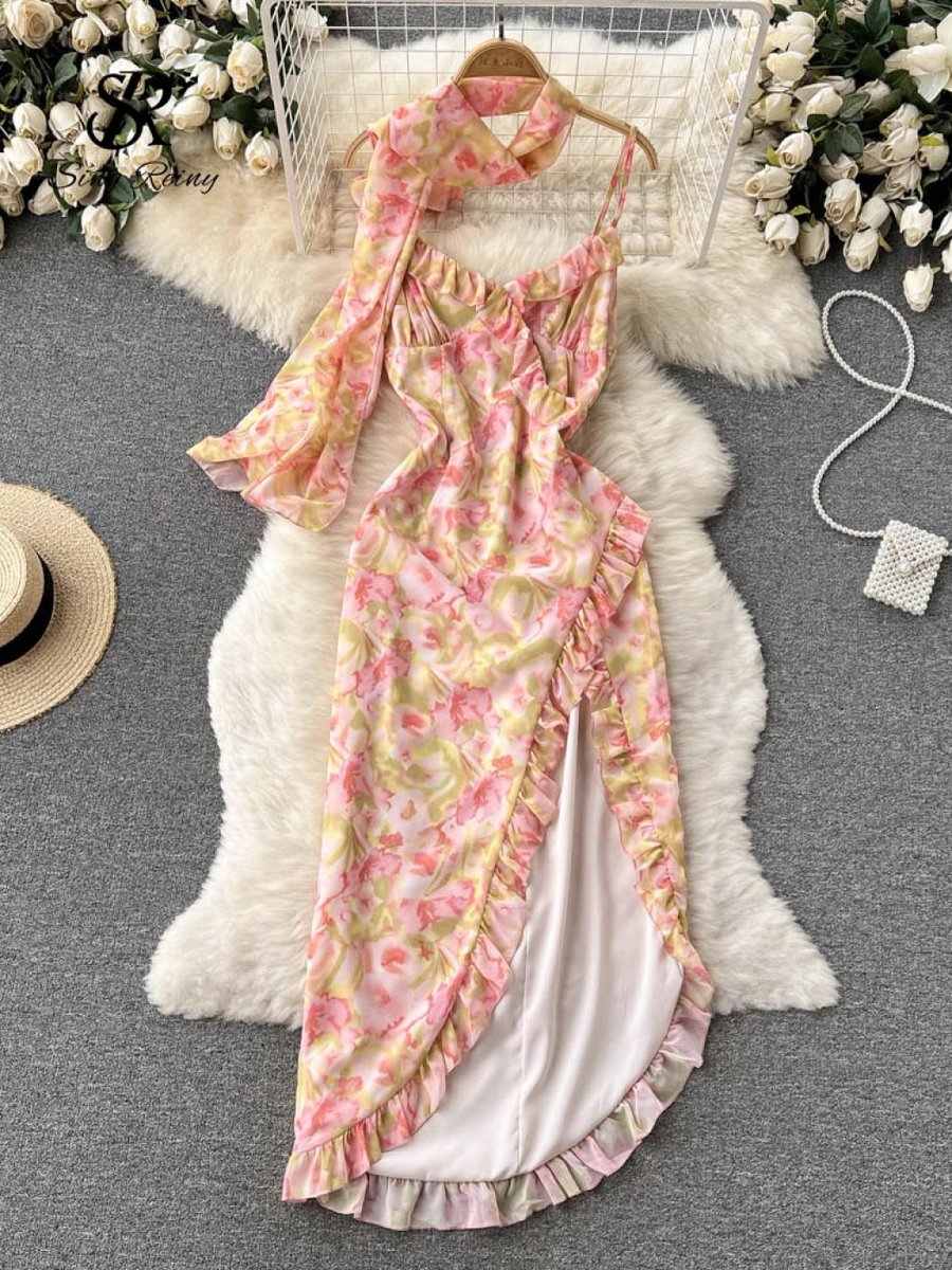 Summer Women Chiffon Print Strap Dress #fashion #fashioninspiration #yellowsummerdress #summerdressinwinter