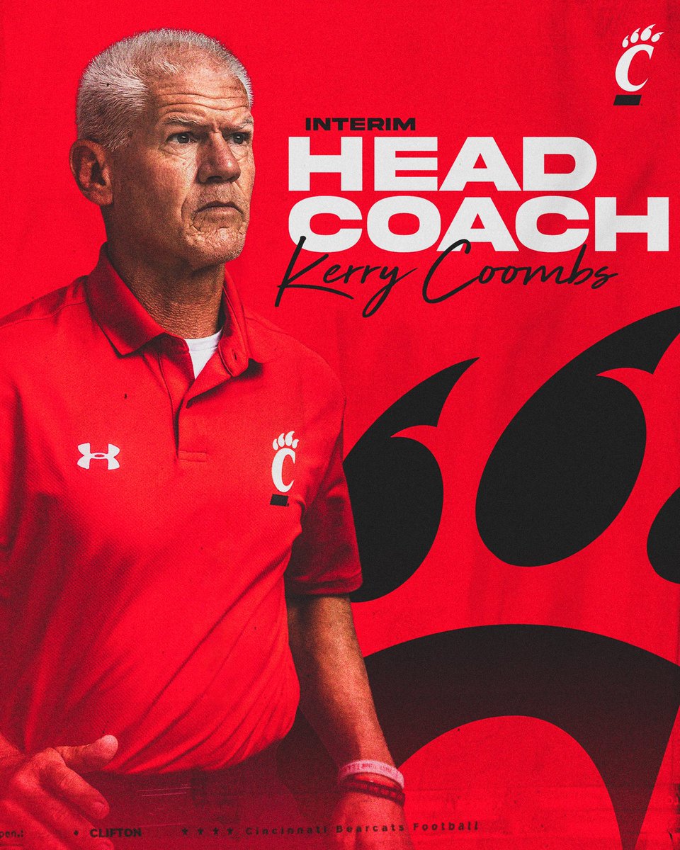 GoBearcatsFB's tweet image. Coach Coombs has been named the interim head coach for the #Bearcats.