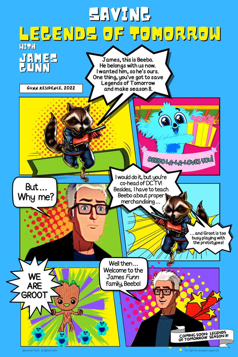 We are excited to see your plans for the DCU <a href="/JamesGunn/">James Gunn</a> and we hope you keep our Legends in mind. Even Rocket and Groot are fans. #SaveLegendsOfTomorrow #GuardiansOfTheGalaxy