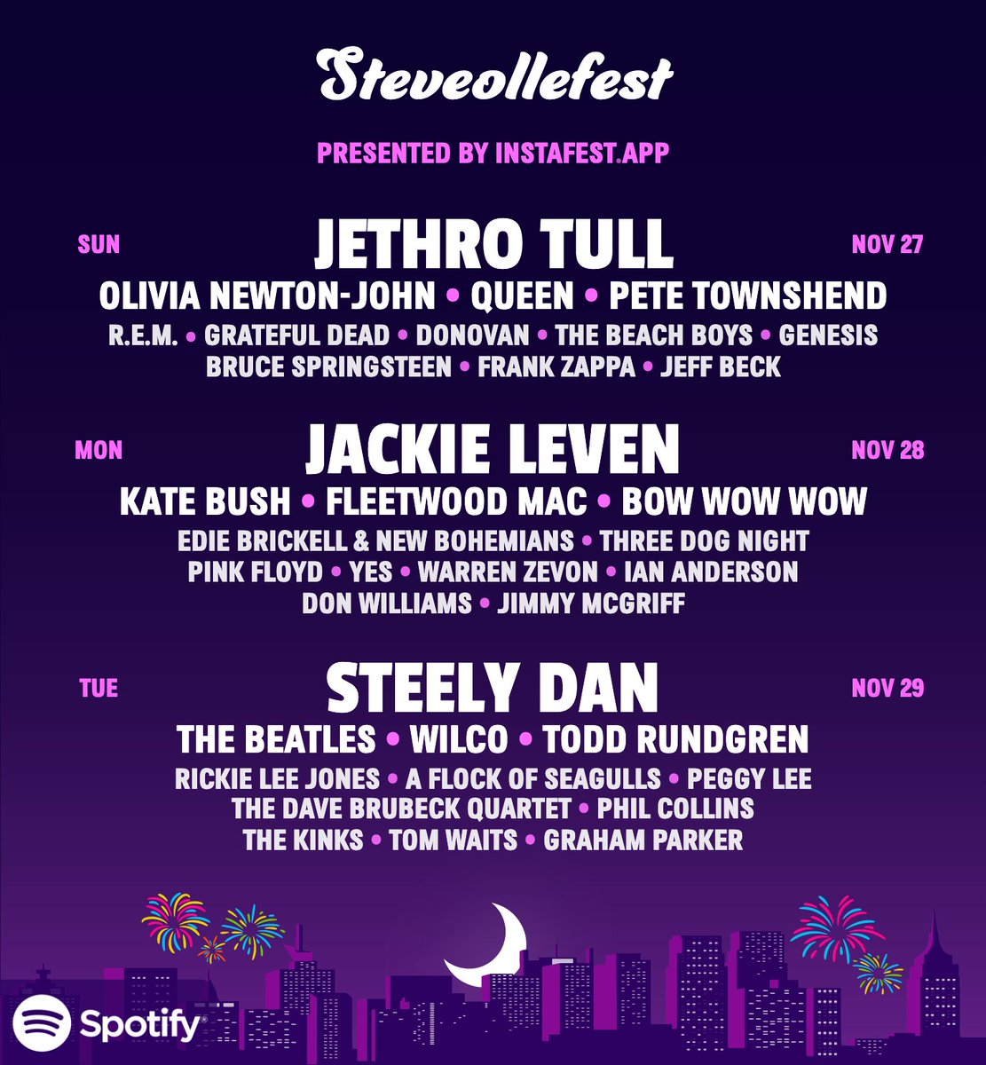 My Spotify-based music fest lineup. I expect to see <a href="/Beathhigh/">Ian Rankin</a> in the front row on Monday night.