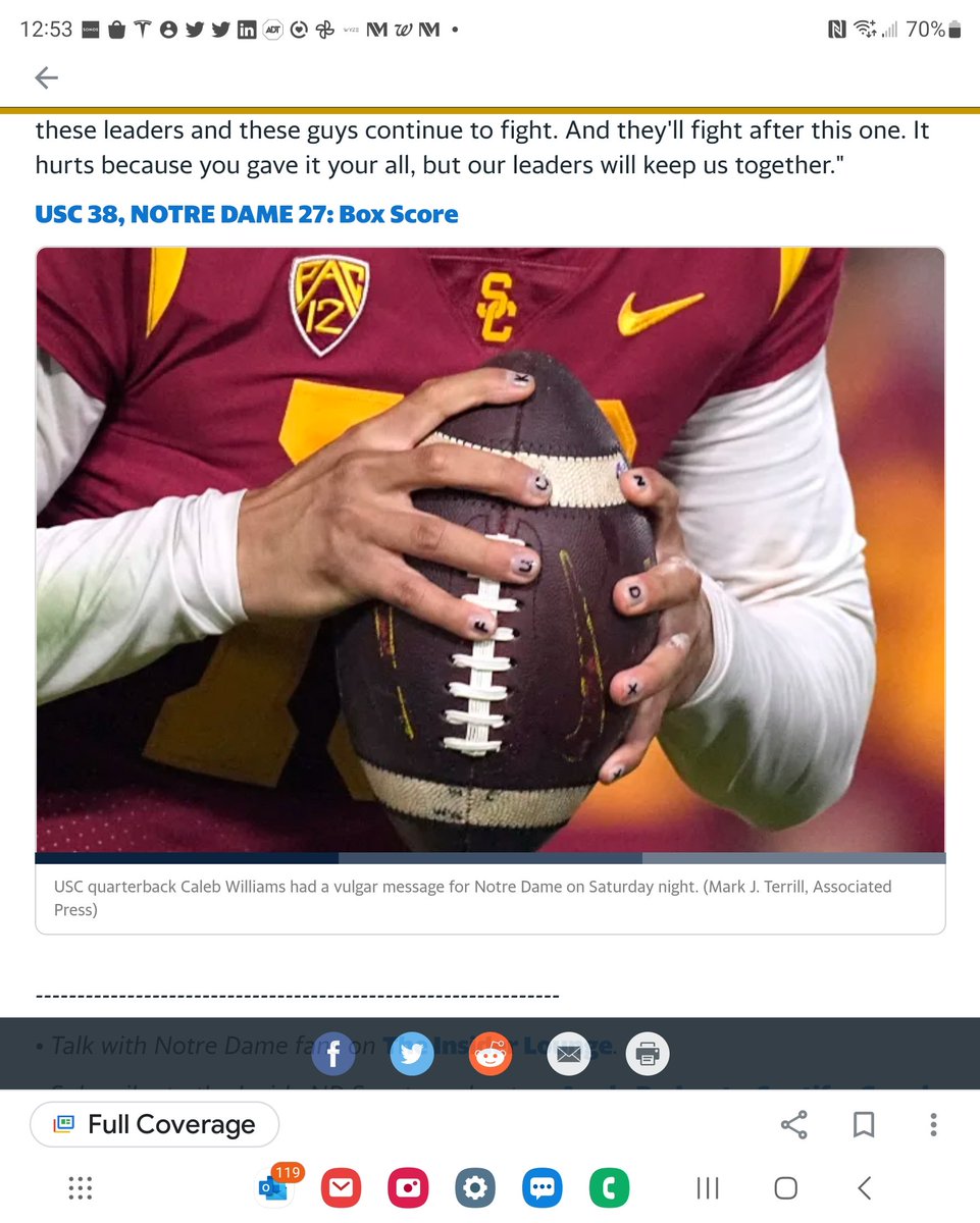 jmalackowski's tweet photo. As a parent of @USC grad and @NotreDame student, I was happy for a good game then I saw @calebcsw @NIL message. How is this consistent with his stated foundation good intentions?  How is it ok with USC or @NCAA? https://t.co/5rCoH2G8Mg