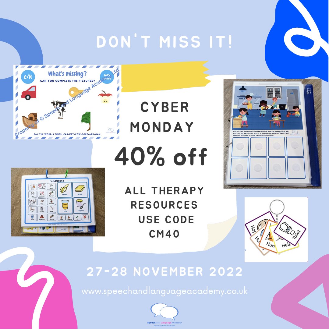 We are joining in with Cyber Monday and offering a 40% discount code for money off everything on the website. Use code CM40 to get your discount. Link in bio 👍 Enjoy 😊 #speechtherapy #speechtherapysupport #speechlanguagepathology #speechandlanguagetherapy #speechtherapy #SEND