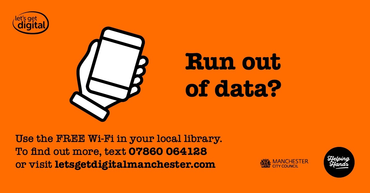 Run out of data? 

Visit your local library and get a warm welcome.

Use PCs and Wi-Fi for Free.
Find out more:
📱Text 07860 064 128
orlo.uk/znaJ5