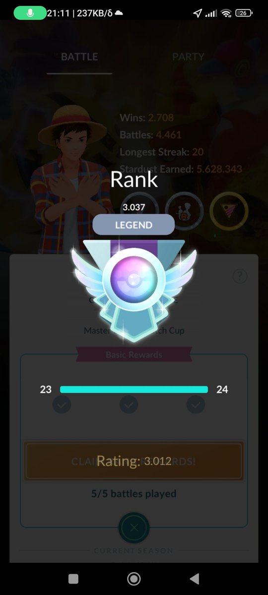 Obligatory Legend post! Finally managed to reach it after 2999 finish in season 1 and Ranked anxiety getting the better of me the other seasons.Big thanks to <a href="/pvpoke/">PvPoke.com</a> for rankings, training data etc and the biggest thanks to the mental support from my buddies <a href="/FactionZeus/">Children Of Zeus Faction</a> Let'sGo!