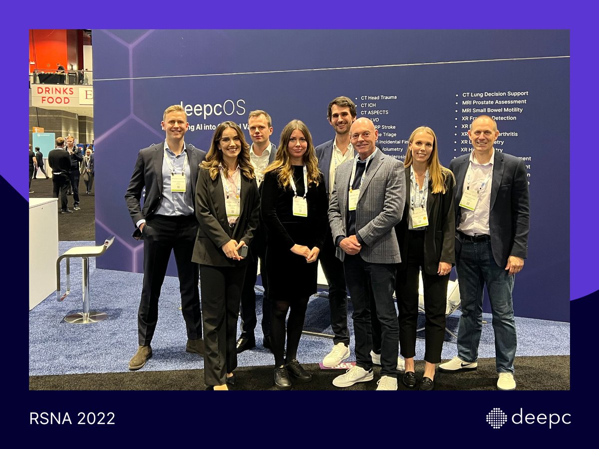 📢 Day 1 at #rsna2022! 🇺🇸
Meet deepc's team at the largest radiology conference in the world, <a href="/RSNA/">RSNA</a>.  
Today, from 3:00 to 3:45 pm, we will host in our booth insightful seminar from our leading AI Partners, <a href="/ImageBiopsyLab/">ImageBiopsy Lab</a>, <a href="/AvicennaAi/">Avicenna.AI</a>, <a href="/gleamer_ai/">Gleamer</a>, and <a href="/AidenceVeye/">Aidence</a>.
#radiology