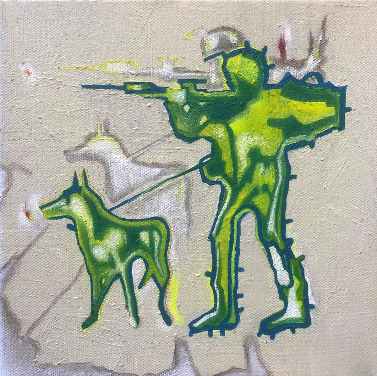 8x8” WORK IN PROGRESS 
“NIGHT VISION ; to see the dark” 

Oils , spray paint , graphite, pencil