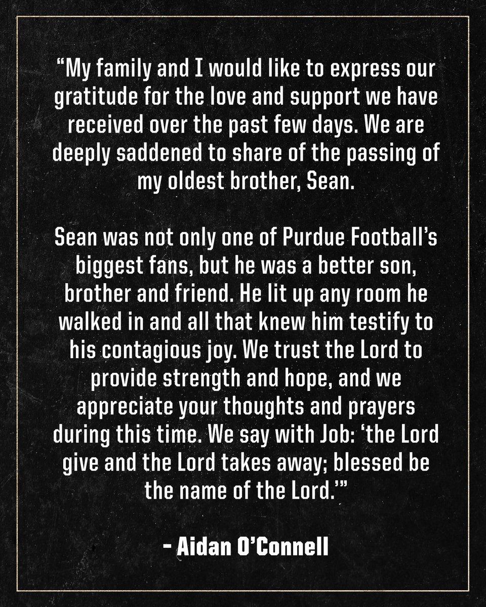 A message from Aidan O'Connell and his family.

Our thoughts and prayers are with them during this difficult time.