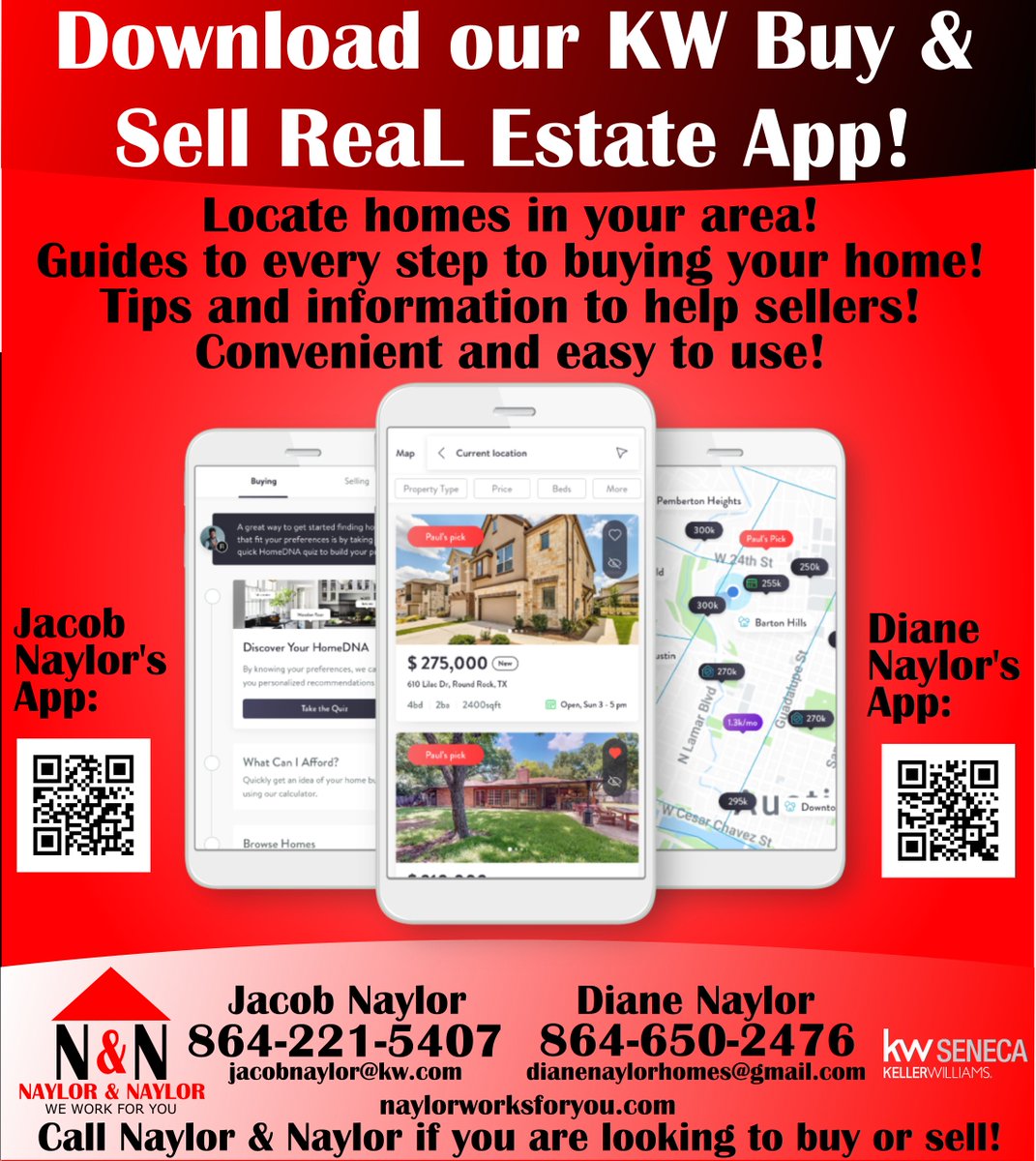 If you want #RealEstate to be convenient and in the palm of your hand download our app today! Jacob Naylor: app.kw.com/KW2LG8TTC, Diane Naylor: app.kw.com/kw2lg1h8c. We work for you, stay safe everyone!
#naylorandnaylor #dianenaylor #jacobnaylor