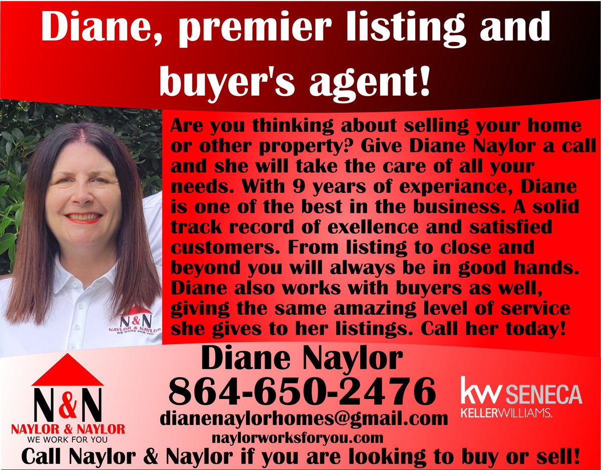 It's a great time to sell and what better agent is there to represent you than Diane Naylor! She will be with you every step of the way from listing to close and till long after. Give her a call today! #dianenaylor #realestate #naylorandnaylor