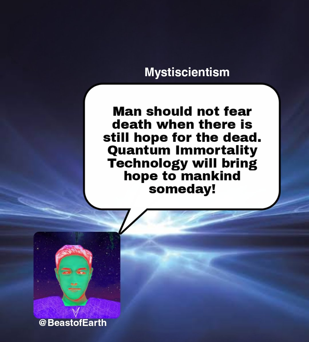 BeastofEarth's tweet photo. "I think that there is still hope for the dead. That death isn't the end of mankind's evolution &amp; living, but extinction is, when mankind didn't master the immortality technology and becomes extinct like the dinosaurs. Hexagon offers immortality, not money." #BeastofEarth https://t.co/Qsdb4UzY8b