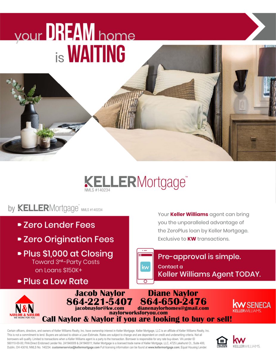 Need a home loan, try Keller Mortgage. No lender or origination fees, $1,000 to closing costs for loans $150k+. With N&amp;N you can use Keller Mortgage. Selling your home? Buyers would be eligible, too! Call today and let us help you! Stay safe everyone!#realestate #kellerwilliams