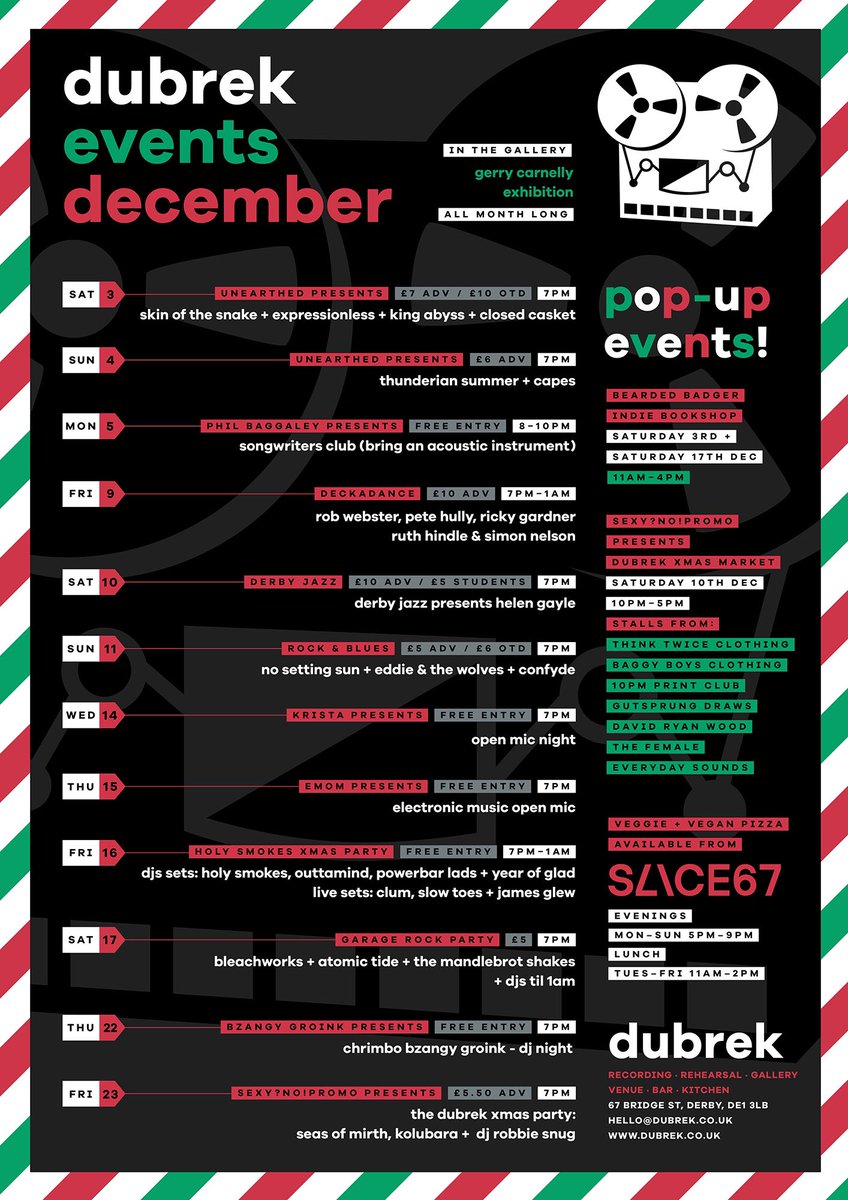 Here’s our December events! Some great stuff happening down at Dubrek this coming month