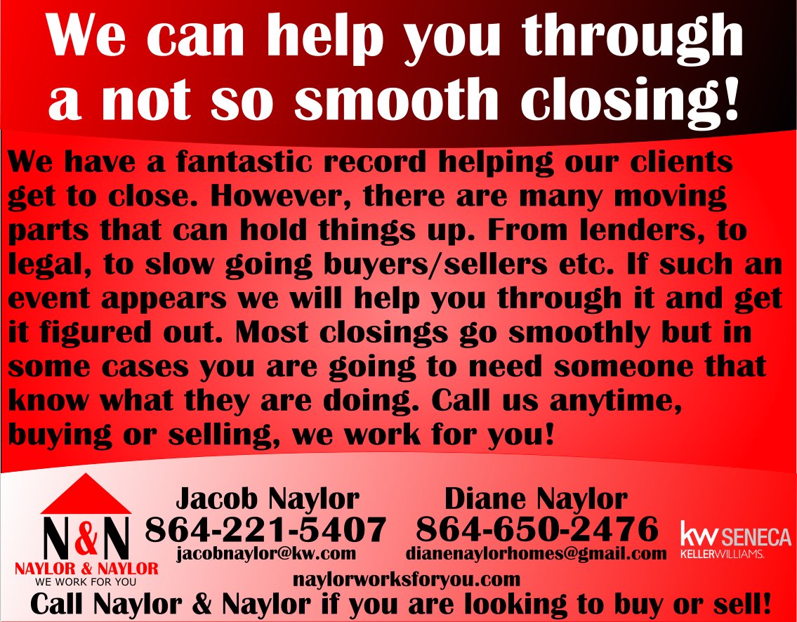 We wish that every #realestate transaction was smooth, but with multiple moving parts there's always a chance there could be a snag. That's why you need good representation, Naylor &amp; Naylor, to figure it all out. We work for you, give us a call and stay safe! #naylorandnaylor