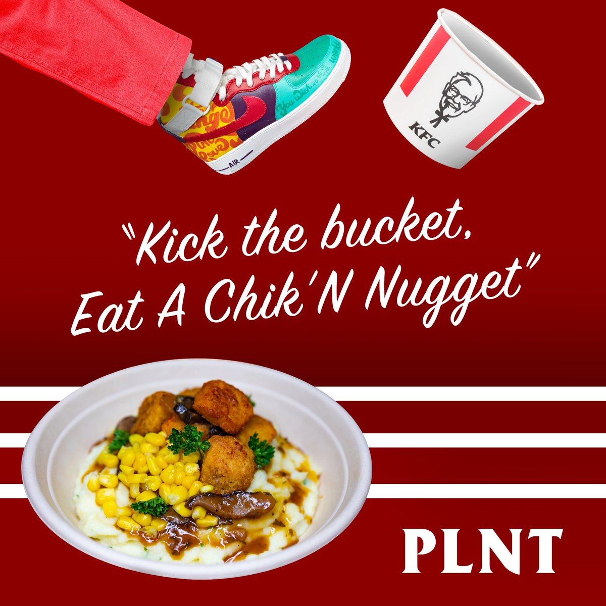 PLNTBurger's tweet photo. Kick the bucket 👟 #NoMeatNovember https://t.co/ikDgYHMqLx