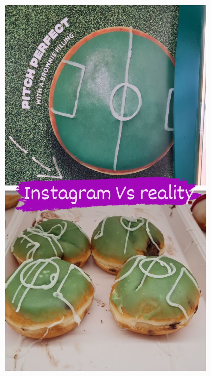 JulesTickner's tweet photo. Not sure about the 'pitch perfect' finish on these @krispykremeUK 🤔 https://t.co/HmbIPEPbu6