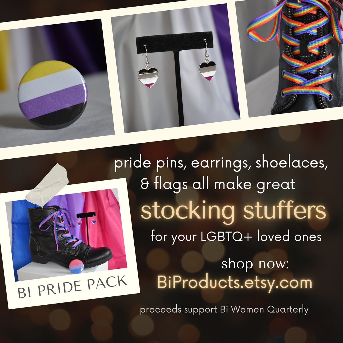 robynochs's tweet image. Pride pins, earrings, shoelaces, &amp;amp; flags all make great stocking stuffers for your #LGBTQ+ loved ones! Consider shopping at BiProducts this holiday season and support @BiWomenQtly at the same time.

BiProducts.etsy.com