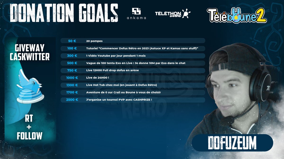 dofuzeum's tweet photo. Mes donations goals pour le teleboune !! 
 rt + follow 
@retroesportcorp &amp; @dofuzeum  pour tenter de remporter un caskwitter !  
Tirage le 03/12 !
#Téléboune2 https://t.co/4FByvc4XCa