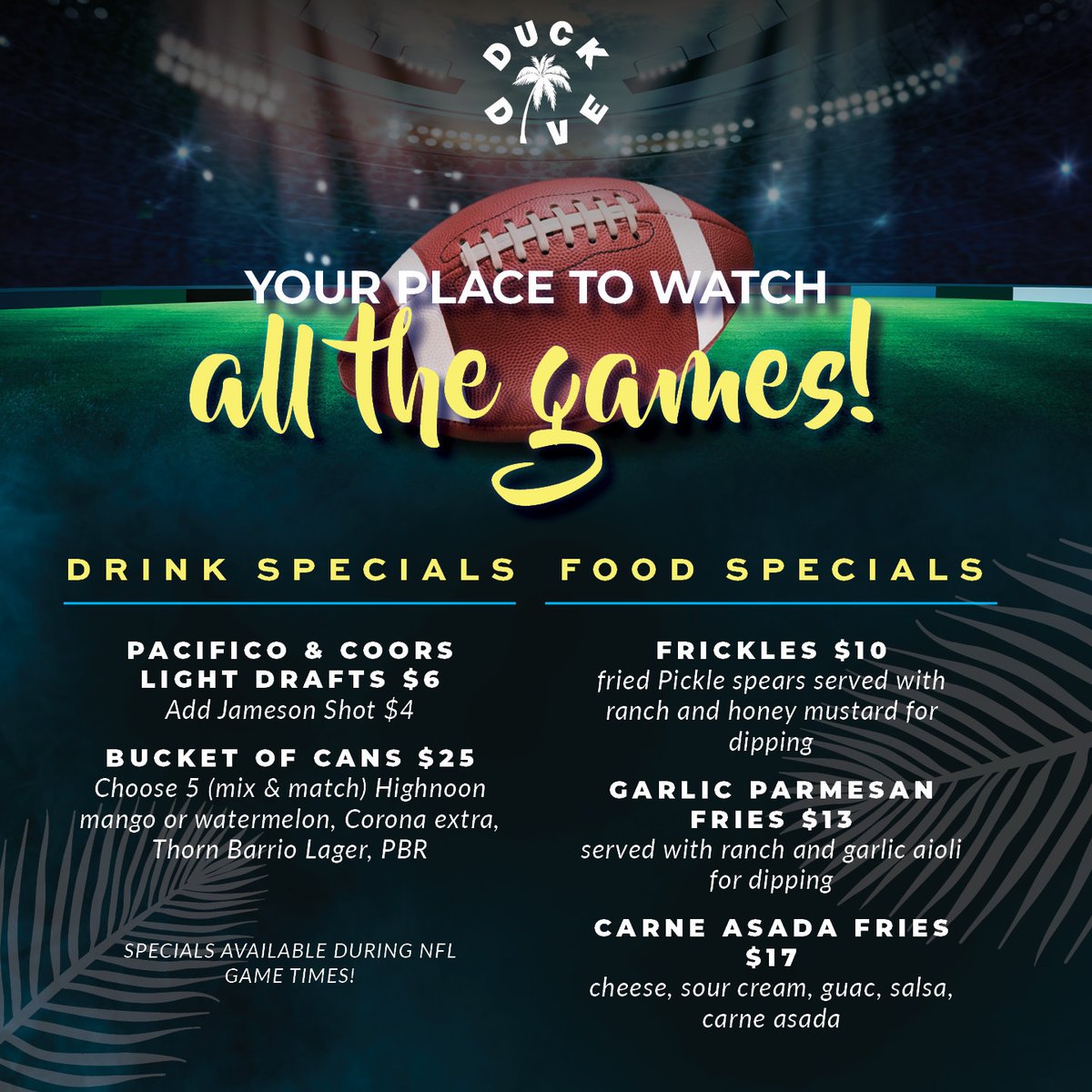 Packers vs Eagles at the ONLY spot you need to be to watch the game live!!💪🏈

Grab drink &amp; food specials during the game
Tag #theduckdive today