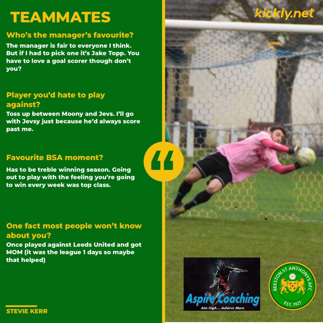 TEAMMATES!!! 

After weeks away. BSA Teammates is back!! This time we spoke to The Saints &amp; England shotstopper Stevie Kerr. An ever present member throughout one of Beestons most successful periods, let’s take a look at his teammates! #BSA