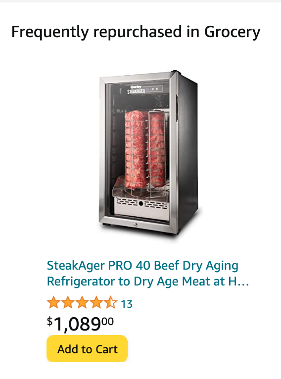 petecartwright's tweet image. Love that Amazon thinks I'm out here dry aging beef so hard that I need a steady stream of new special refrigerators.