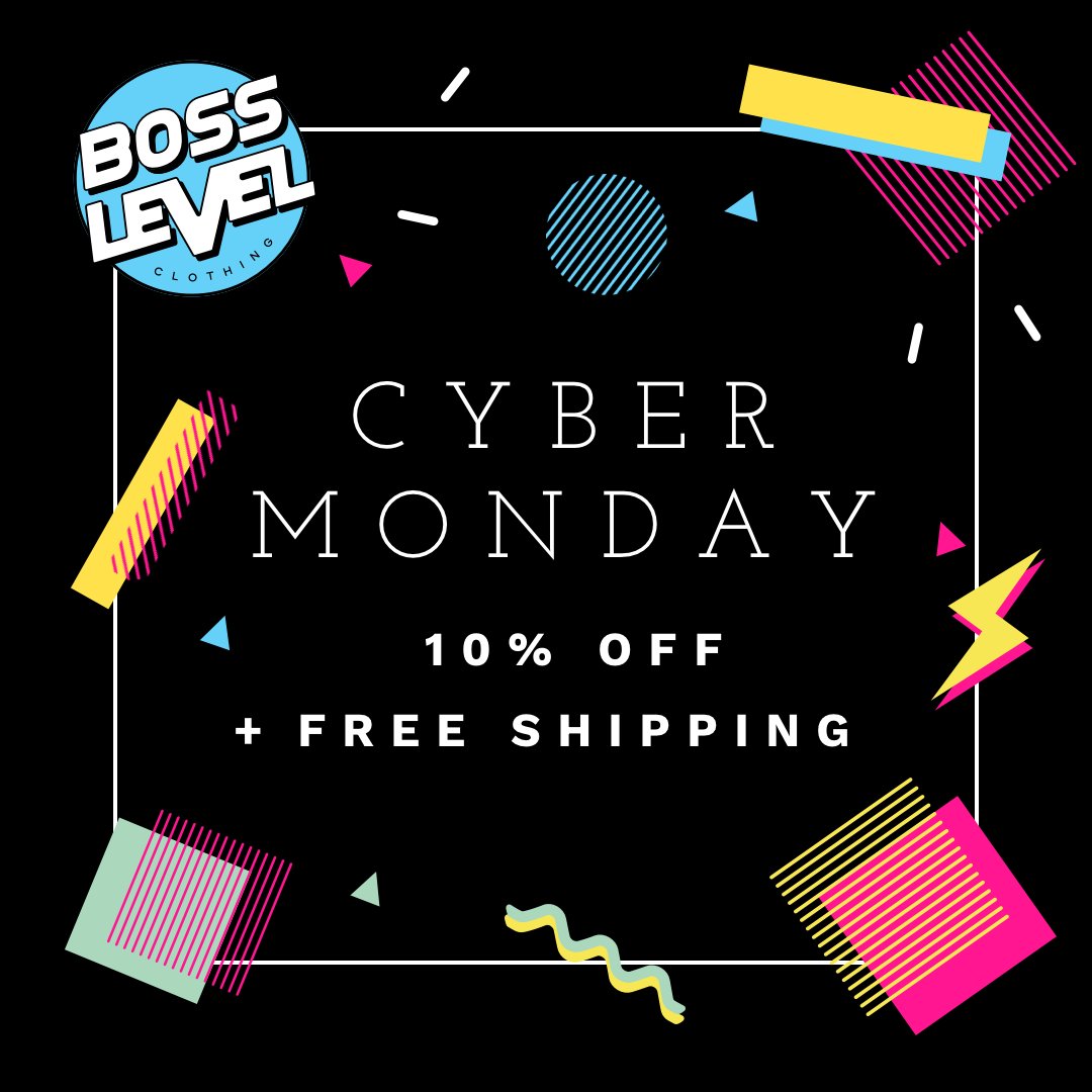 BossLevelCloth's tweet photo. *robot voice* It’s cyb err mon day. 
Shipping cost failure. *end robot voice*

Get 10% OFF and FREE shipping for the last 
24 hours of our Black Friday promotion. Ends Tuesday 
29th November at 12pm. Snooze you lose.

https://t.co/hMffaPs470

#cybermonday #retro #shirts #80s #90s https://t.co/1HWzpvQtrP