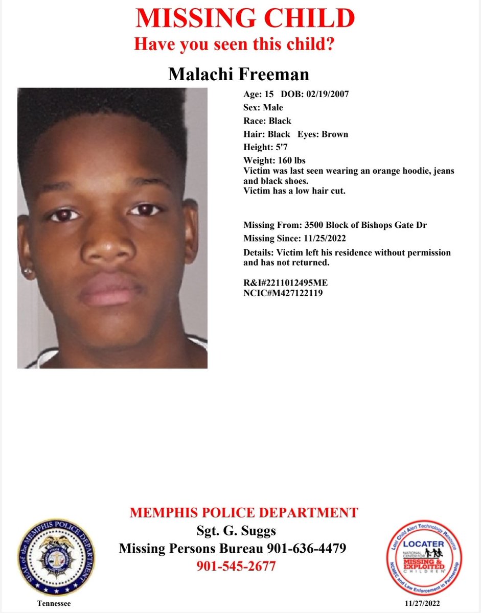 MEM_PoliceDept's tweet photo. Have you seen Malachi Freeman?
Report #2211012495ME https://t.co/WVh0z8UeWR