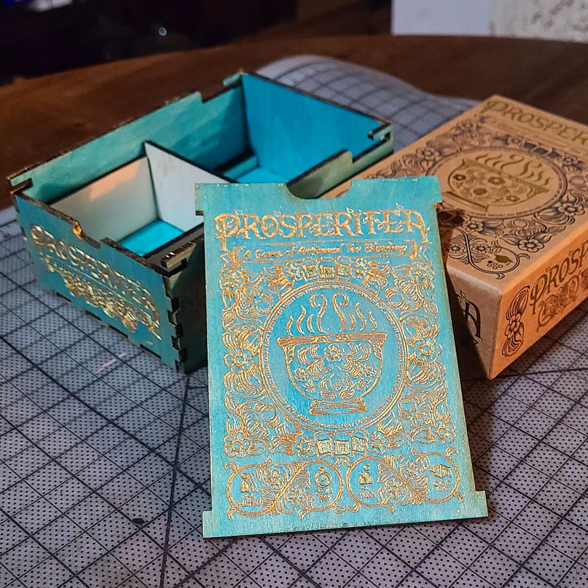 This was the first #prosperitea luminary edition shipped out using our homebrew workstation!

I will be cutting and building these as quickly as I can over the next few weeks. Once I get through these our #Kickstarter fullfilment should be at an end.
-Aven
#boardgames #indie