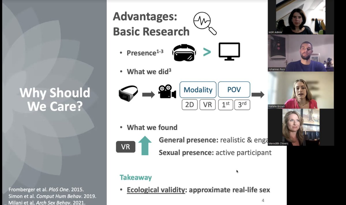 International Academy of Sex Research (@theiasr) on Twitter photo Happy Monday Folks! 🤓
Last week during our #IASRwebinar <a href="/bellman_brown/">natalie_bellman_brown</a> discussed including virtual reality (VR) in her sexual arousal research:
👉VR was preferred to watching videos on a computer
👉She established ecological validity for VR & using it was sexual arousal Happy Monday Folks! 🤓
Last week during our #IASRwebinar <a href="/bellman_brown/">natalie_bellman_brown</a> discussed including virtual reality (VR) in her sexual arousal research:
👉VR was preferred to watching videos on a computer
👉She established ecological validity for VR & using it was sexual arousal