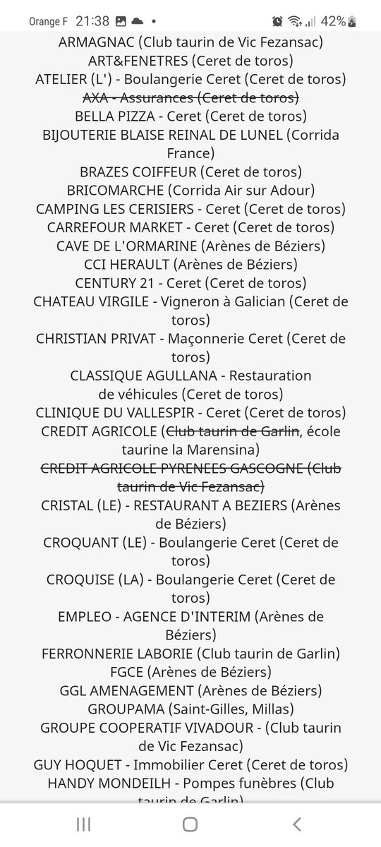 VOICI UNE LISTE DE SPONSORS DE LA CORRIDA DANS LE SUD DE LA FRANCE..A BOYCOTTER...
CORRIDA ABOLITION ! <a href="/Pourlabolition/">Ensemble pour l'abolition de la corrida</a>  <a href="/CRAC_Europe/">CRAC Europe</a>