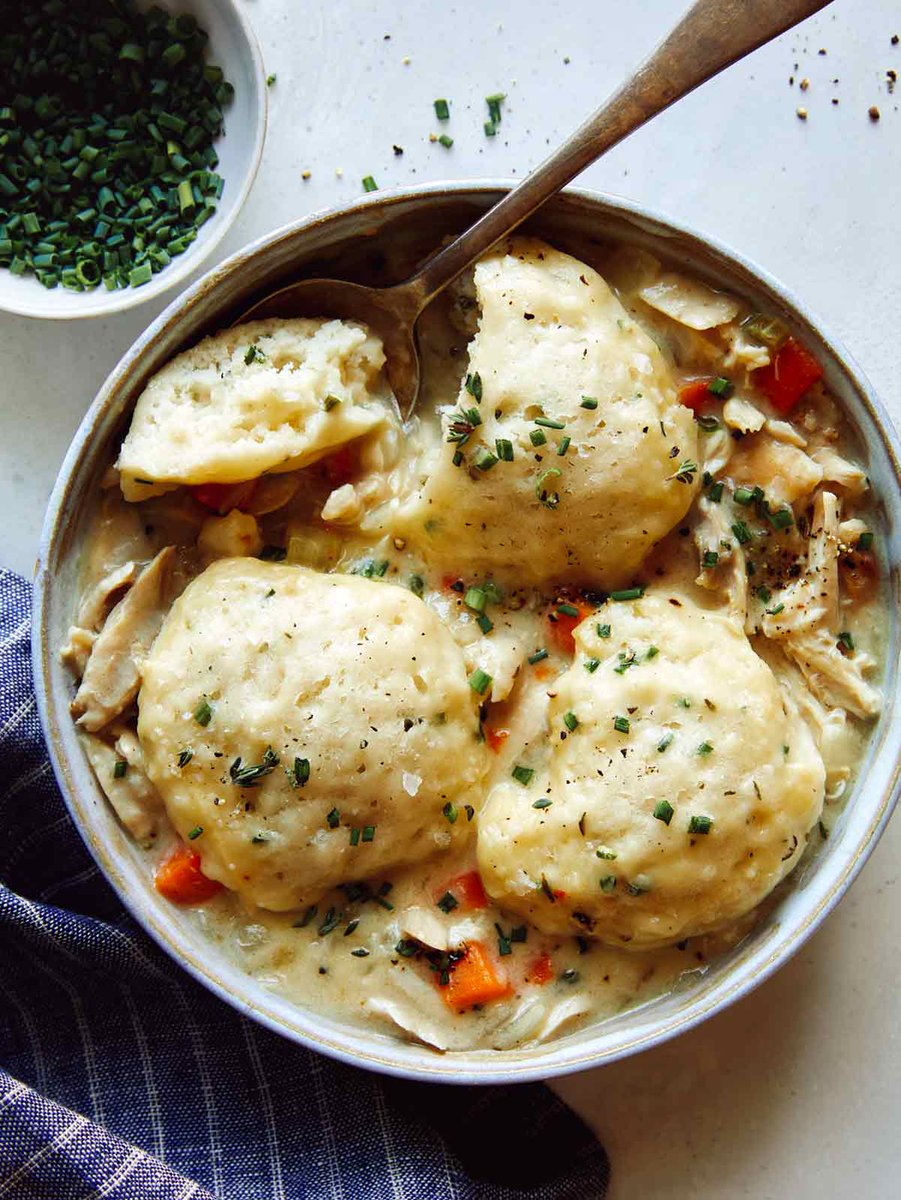 We LOVE Chicken and Dumplings and our recipe produces soft and fluffy dumplings and makes for the most perfect chilly weather meal! If you still have leftover turkey you can use that instead! spoonforkbacon.com/chicken-and-du…