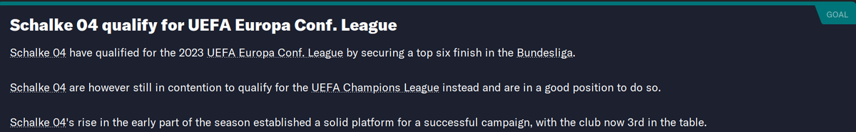 theFFM_'s tweet photo. Schalke are going to Europe!

#fm23 #ffmschalke https://t.co/BpDFB5l1B8