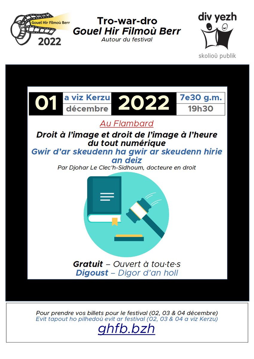 #GHFB

A-raok ar #festival e vo koulz "Tro-war-dro GHFB".

'Ba ar Flambard e Lannuon bemdez da 7e30 g.m.

#bzhg #prezegenn #TañvaBrezhoneg #FilmBerr #Digoust #EvitDAnHoll
