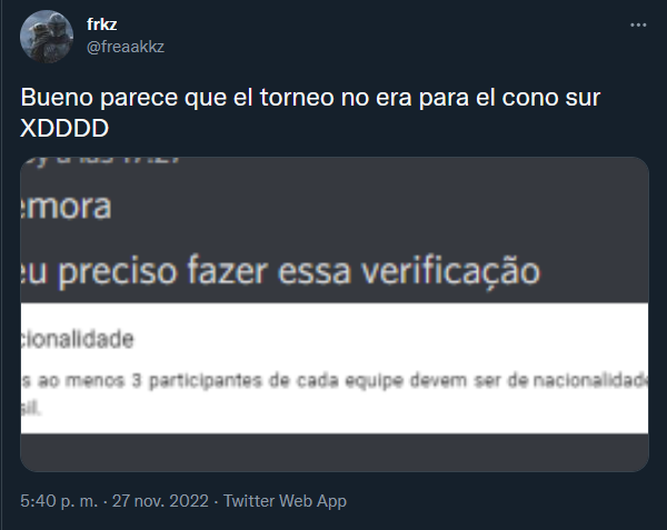 Estoy viendo que en la qualy de BPL ya descalificaron a los chicos de <a href="/Rebirthe_Sports/">Rebirth</a> 🇨🇱 e #ILLUMINADOS 🇦🇷 por no tener 3 jugadores de nacionalidad o residentes en Brasil... todo esto después de haber jugado el primer día

¿Volvimos al 2018 y no me enteré? <a href="/eslbrasil/">ESL Brasil 🇧🇷</a>