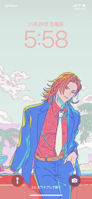 と言いつつちゃっかりずっと設定してる壁紙絵に合わせて色で遊ぶなどした……ロック解除がスケスケだ……でもやっぱり時計フォントもう一段階前の近い細身のに近いやつがあればなぁ………  